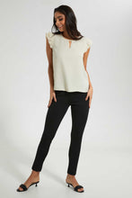 Load image into Gallery viewer, Redtag-Beige-Ruffle-Sleeve-Keyhole-Neck-Blouse-Blouses-Women's-