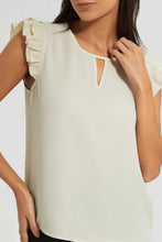 Load image into Gallery viewer, Redtag-Beige-Ruffle-Sleeve-Keyhole-Neck-Blouse-Blouses-Women's-