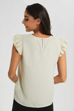 Load image into Gallery viewer, Redtag-Beige-Ruffle-Sleeve-Keyhole-Neck-Blouse-Blouses-Women's-