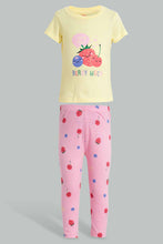 تنزيل الصورة على معرض الصور، Redtag-Yellow-And-Pink-Berry-Much-Pyjama-Set-Pyjama-Sets-Infant-Girls-3 to 24 Months