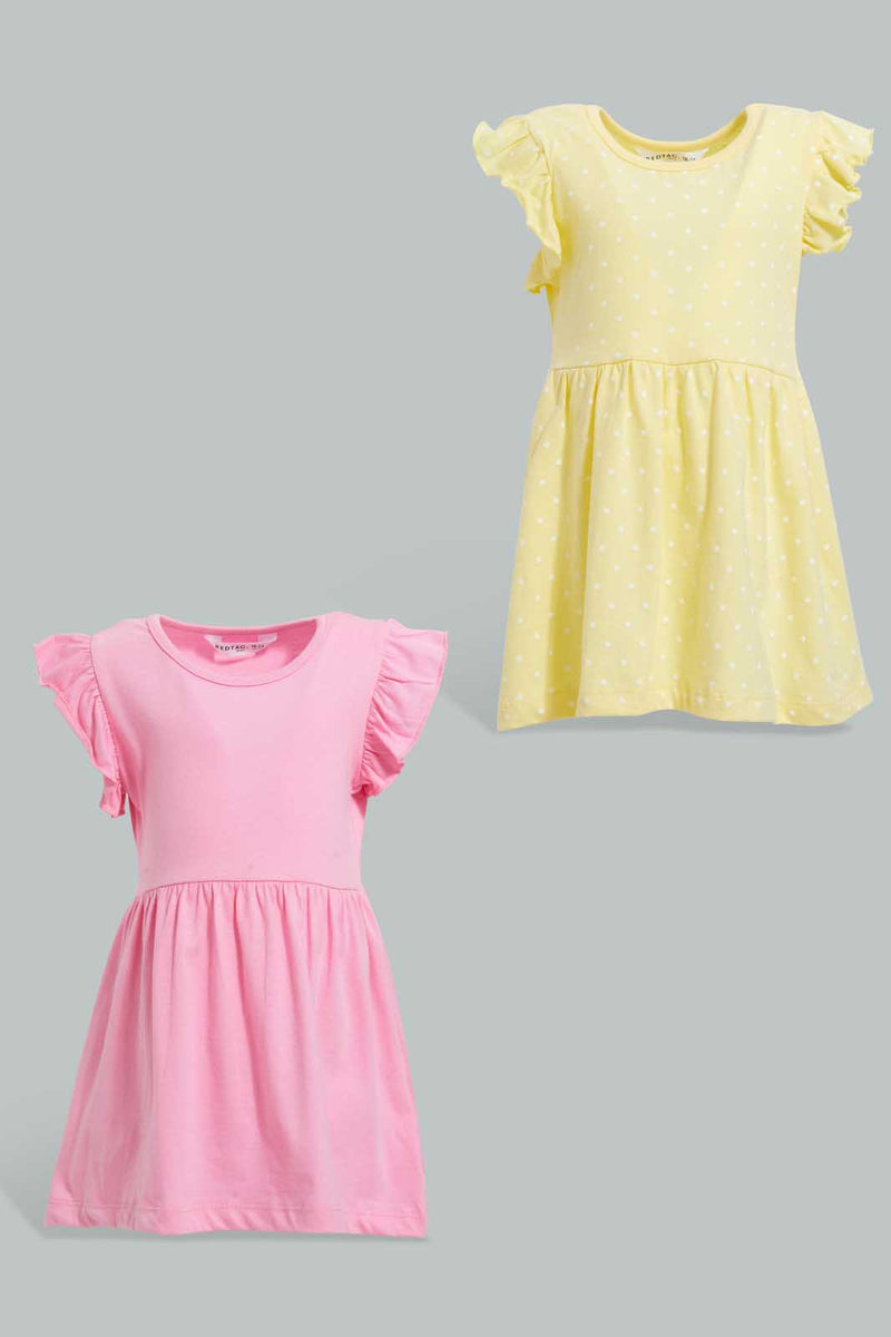 Redtag-Baby-Pink-Printed-/-Solid-Mint-2Pc-Pack-Knit-Dress-Dresses-Infant-Girls-3 to 24 Months
