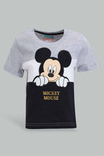 تنزيل الصورة على معرض الصور، Redtag-Grey-And-Black-Color-Block-Mickey-Mouse-Graphic-T-Shirts-Infant-Boys-3 to 24 Months
