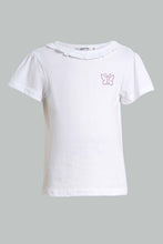 Load image into Gallery viewer, Redtag-White-S/Sleeve-T-Shirt-With-Ruffles-At-Neck-Graphic-T-Shirts-Girls-2 to 8 Years