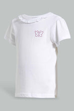 Load image into Gallery viewer, Redtag-White-S/Sleeve-T-Shirt-With-Ruffles-At-Neck-Graphic-T-Shirts-Girls-2 to 8 Years
