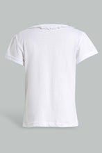 Load image into Gallery viewer, Redtag-White-S/Sleeve-T-Shirt-With-Ruffles-At-Neck-Graphic-T-Shirts-Girls-2 to 8 Years