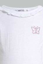 Load image into Gallery viewer, Redtag-White-S/Sleeve-T-Shirt-With-Ruffles-At-Neck-Graphic-T-Shirts-Girls-2 to 8 Years