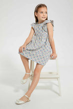 Load image into Gallery viewer, Redtag-Grey-Melange-Aop-Dress-Dresses-Girls-2 to 8 Years