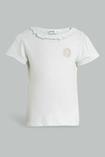 Load image into Gallery viewer, Redtag-Mint-S/Sleeve-T-Shirt-With-Ruffles-At-Neck-Graphic-T-Shirts-Girls-2 to 8 Years