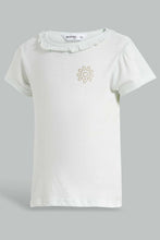 Load image into Gallery viewer, Redtag-Mint-S/Sleeve-T-Shirt-With-Ruffles-At-Neck-Graphic-T-Shirts-Girls-2 to 8 Years