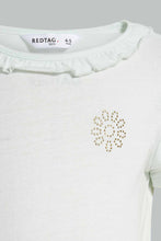 Load image into Gallery viewer, Redtag-Mint-S/Sleeve-T-Shirt-With-Ruffles-At-Neck-Graphic-T-Shirts-Girls-2 to 8 Years