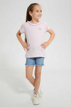Load image into Gallery viewer, Redtag-Pink-S/Sleeve-T-Shirt-With-Ruffles-At-Neck-Graphic-T-Shirts-Girls-2 to 8 Years