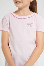 Load image into Gallery viewer, Redtag-Pink-S/Sleeve-T-Shirt-With-Ruffles-At-Neck-Graphic-T-Shirts-Girls-2 to 8 Years