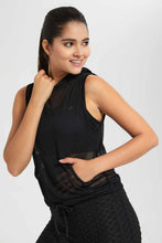 Load image into Gallery viewer, Redtag-Black-Hoodie-Sleeveless-Mesh-Sweatshirt-Active-Sweatshirts-Women's-