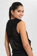 Load image into Gallery viewer, Redtag-Black-Hoodie-Sleeveless-Mesh-Sweatshirt-Active-Sweatshirts-Women's-