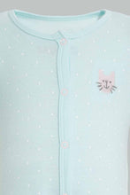 Load image into Gallery viewer, Redtag-Mint-And-Peach-Cat-2-Piece-Pack-Sleep-Suit-Sleepsuits-Baby-0 to 12 Months