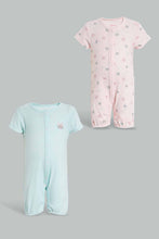 Load image into Gallery viewer, Redtag-Mint-And-Peach-Cat-2-Piece-Pack-Sleep-Suit-Sleepsuits-Baby-0 to 12 Months