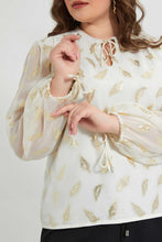 Load image into Gallery viewer, Redtag-Gold-Leaf-Ivory-Jacquard-Blouse-Blouses-Women's-