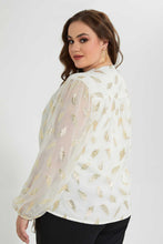 Load image into Gallery viewer, Redtag-Gold-Leaf-Ivory-Jacquard-Blouse-Blouses-Women's-