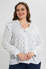 Load image into Gallery viewer, Redtag-White-Blue-Dobby-Blouse-Blouses-Women's-