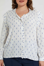 Load image into Gallery viewer, Redtag-White-Blue-Dobby-Blouse-Blouses-Women's-