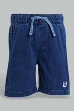 تنزيل الصورة على معرض الصور، Redtag-Navy-Knit-Denim-Short-Denim-Shorts-Infant-Boys-3 to 24 Months