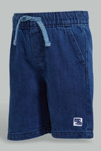 تنزيل الصورة على معرض الصور، Redtag-Navy-Knit-Denim-Short-Denim-Shorts-Infant-Boys-3 to 24 Months