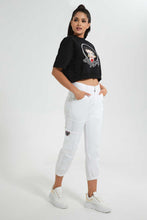 Load image into Gallery viewer, Redtag-White-Utility-Jogger-With-Embroidery-Jeans-Jogger-Fit-Women's-