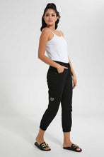 Load image into Gallery viewer, Redtag-Black-Utility-Jogger-With-Embroidery-Jeans-Jogger-Fit-Women's-
