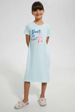 تنزيل الصورة على معرض الصور، Redtag-Sky-Blue-S/Sleeve-Nightshirt-With-Placement-Print-Nightshirts-Girls-2 to 8 Years