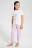 Redtag-White-Printed-S/Sleeve-Pyjama-Sets-Pyjama-Sets-Girls-2 to 8 Years