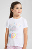 Redtag-White-Printed-S/Sleeve-Pyjama-Sets-Pyjama-Sets-Girls-2 to 8 Years