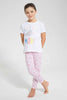 Redtag-White-Printed-S/Sleeve-Pyjama-Sets-Pyjama-Sets-Girls-2 to 8 Years