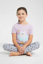 Load image into Gallery viewer, Redtag-Lilac-Printed-S/Sleeve-Pyjama-Sets-Pyjama-Sets-Girls-2 to 8 Years