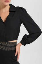 Load image into Gallery viewer, Redtag-Black-Collared-Button-Front-Blouse-Long-Sleeve-Blouses-Women's-