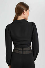 Load image into Gallery viewer, Redtag-Black-Collared-Button-Front-Blouse-Long-Sleeve-Blouses-Women's-
