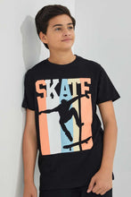 Load image into Gallery viewer, Redtag-Black-Skate-Tee-Graphic-T-Shirts-Senior-Boys-9 to 14 Years