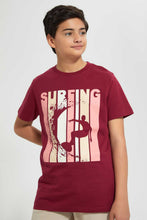Load image into Gallery viewer, Redtag-Maroon-Surfing-Tee-Graphic-T-Shirts-Senior-Boys-9 to 14 Years