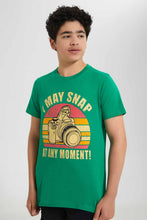Load image into Gallery viewer, Redtag-Green-Snap-Moment-Tee-Graphic-T-Shirts-Senior-Boys-9 to 14 Years