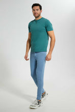 Load image into Gallery viewer, Redtag-Teal-Henley-T-Shirt-Plain-T-Shirts-Men's-