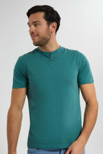 Load image into Gallery viewer, Redtag-Teal-Henley-T-Shirt-Plain-T-Shirts-Men's-
