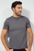Load image into Gallery viewer, Redtag-Grey-Henley-T-Shirt-Plain-T-Shirts-Men's-