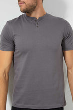 Load image into Gallery viewer, Redtag-Grey-Henley-T-Shirt-Plain-T-Shirts-Men's-