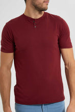 Load image into Gallery viewer, Redtag-Burgandy-Henley-T-Shirt-Plain-T-Shirts-Men's-