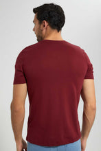 Load image into Gallery viewer, Redtag-Burgandy-Henley-T-Shirt-Plain-T-Shirts-Men's-