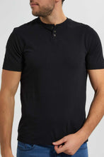 Load image into Gallery viewer, Redtag-Black-Henley-T-Shirt-Plain-T-Shirts-Men's-