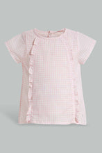 تنزيل الصورة على معرض الصور، Redtag-Pink-Gingham-Checks-Front-Frills-Blouse-Blouses-Infant-Girls-3 to 24 Months