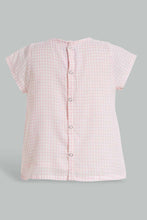 تنزيل الصورة على معرض الصور، Redtag-Pink-Gingham-Checks-Front-Frills-Blouse-Blouses-Infant-Girls-3 to 24 Months