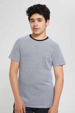 Load image into Gallery viewer, Redtag-Black-Jacquard-Plain-Tee-Plain-T-Shirts-Senior-Boys-9 to 14 Years