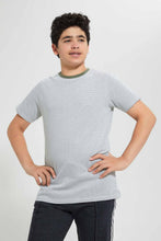 Load image into Gallery viewer, Redtag-Olive-Jacquard-Plain-Tee-Plain-T-Shirts-Senior-Boys-9 to 14 Years