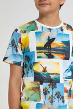Load image into Gallery viewer, Redtag-White-Bsr-Aop-Surfing-Tee-All-Over-Prints-T-Shirts-Senior-Boys-9 to 14 Years